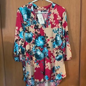 Honeyme Pink and Blue Floral Women's Blouse